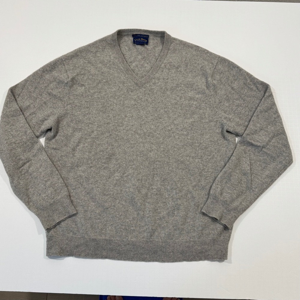 Club Room V-Neck Sweater Mens XL Grey 100% Fine Cashmere Pullover Classic